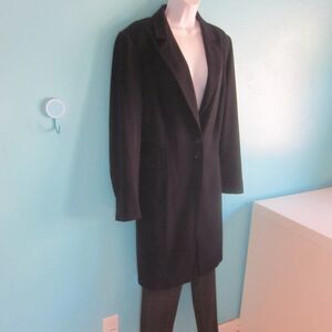 Venezia Vintage Womens Size 14 Long Black Jacket Two Button Trench Coat